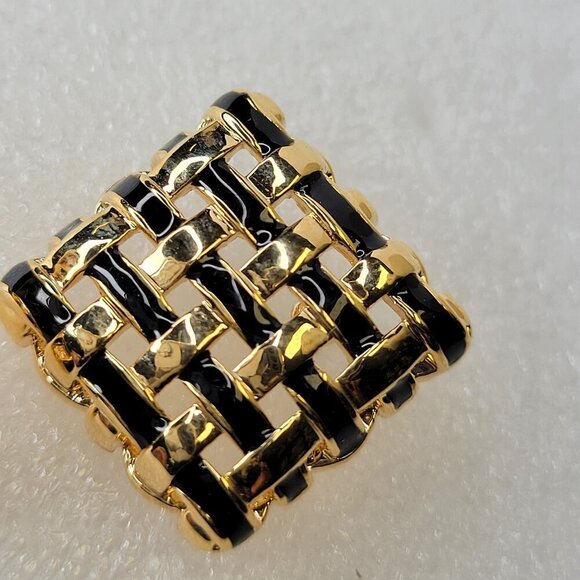 Braided Black and Gold Square Earrings - Picture 4 of 7
